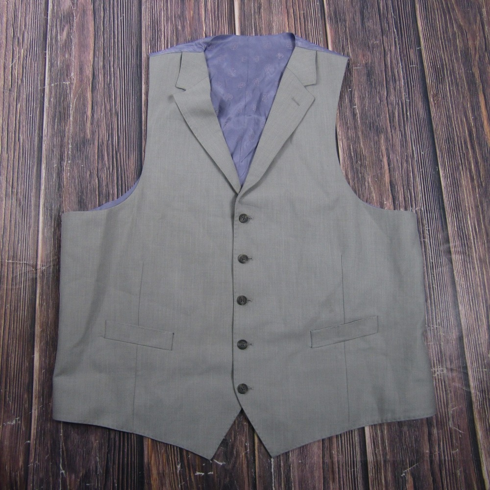 Suit Vest Mens XL Gray Solid 3 Piece Belted Formal Waistcoat Wedding Business